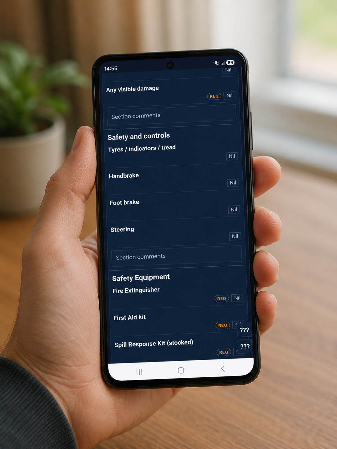 CheckSpaces mobile checklist running on a phone